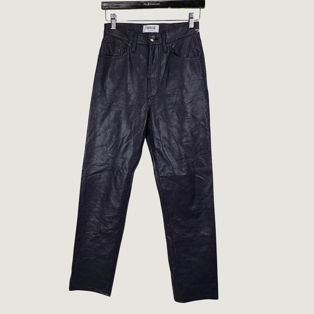 AGOLDE Recycled Leather Pants 25 Purple High Rise Straight Leg A164-1285